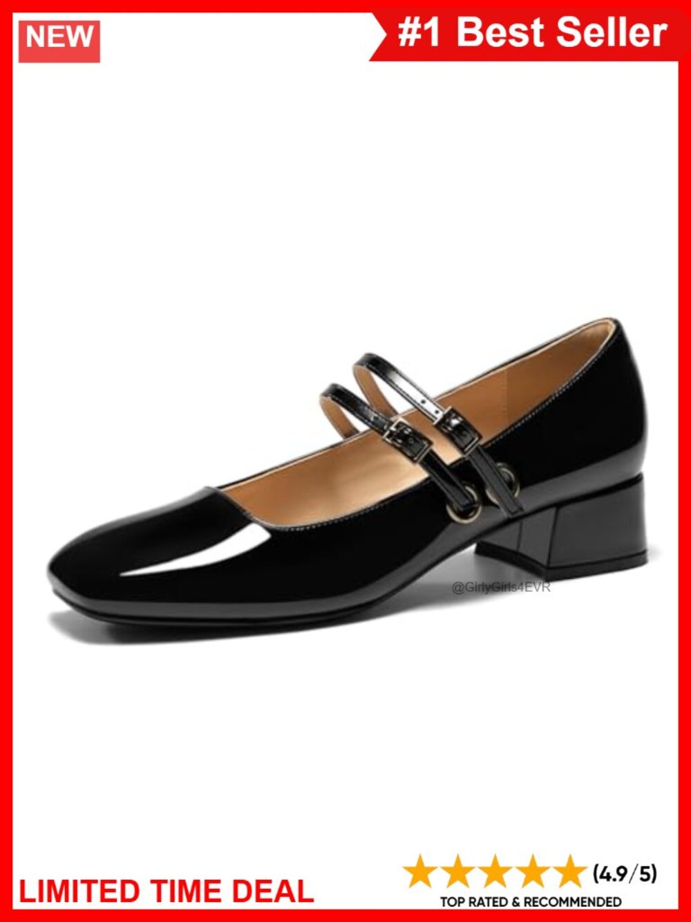 Faux Leather Mary Jane Low Heels Double Strap Square Toe Pumps